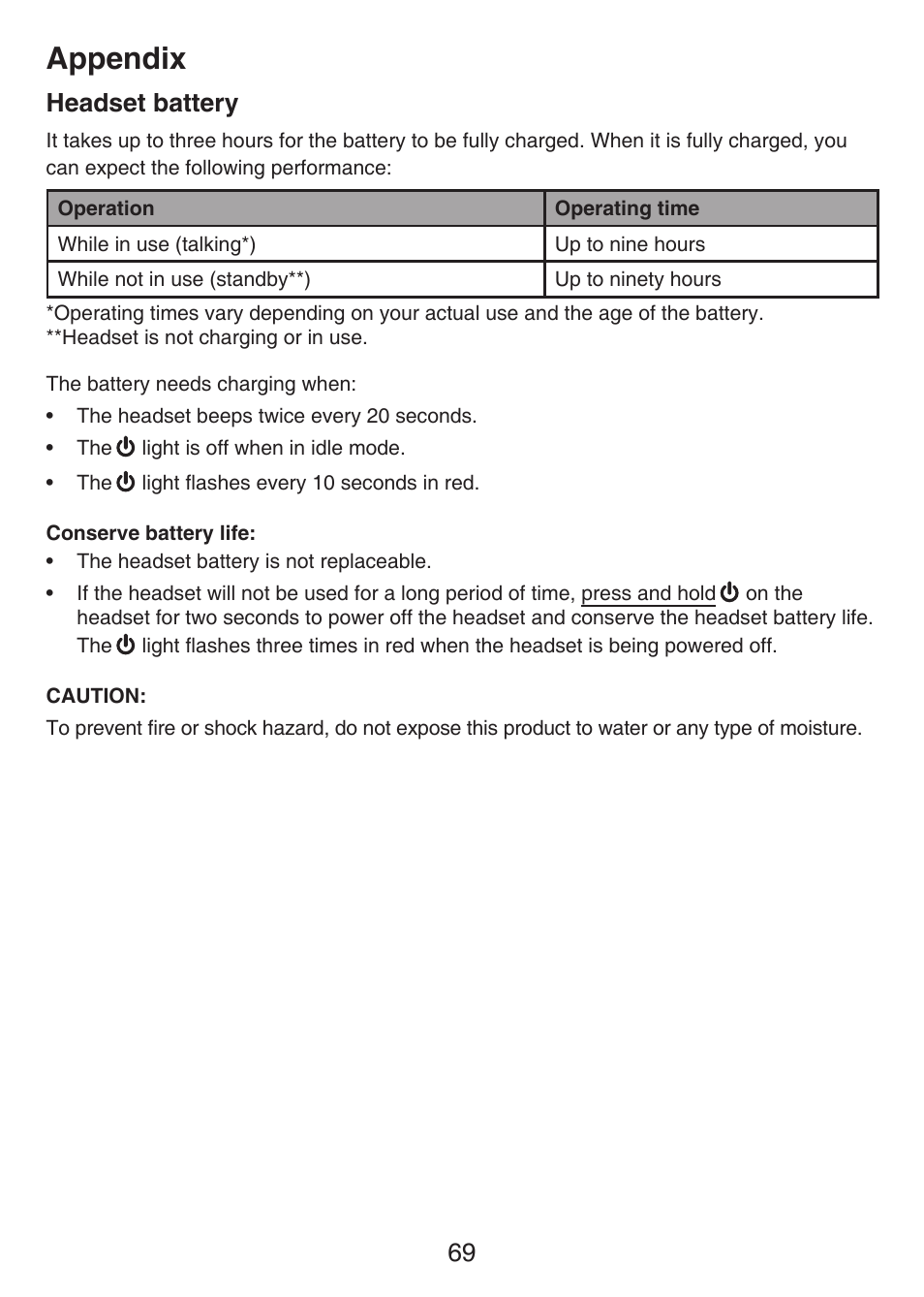 Headset battery, Appendix, 69 headset battery | VTech LS6476-4 Manual User Manual | Page 73 / 97