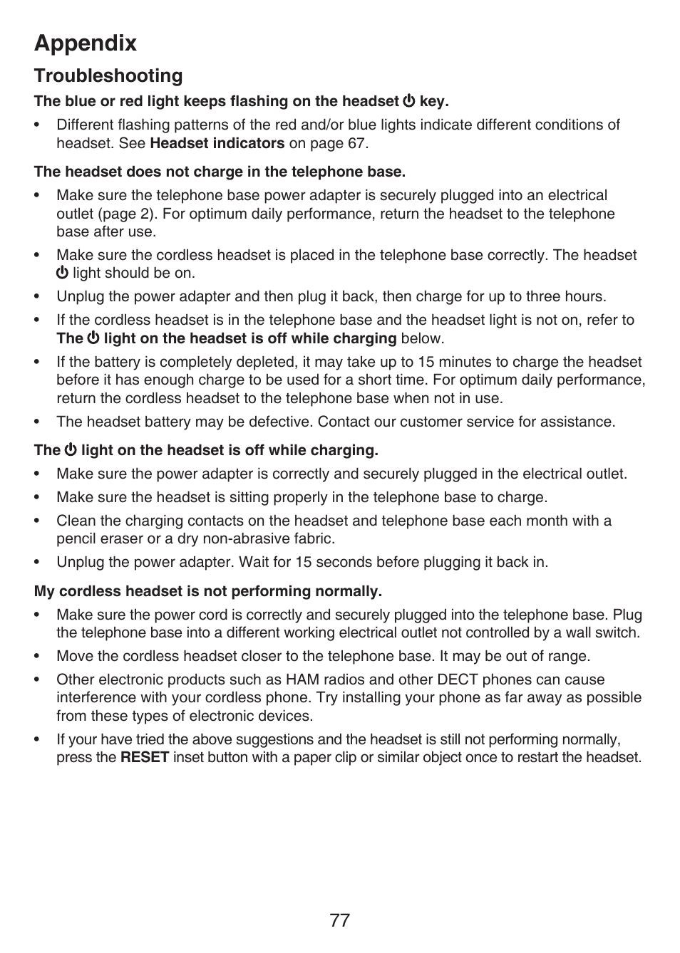 Appendix, Troubleshooting | VTech LS6476-4 Manual User Manual | Page 81 / 97