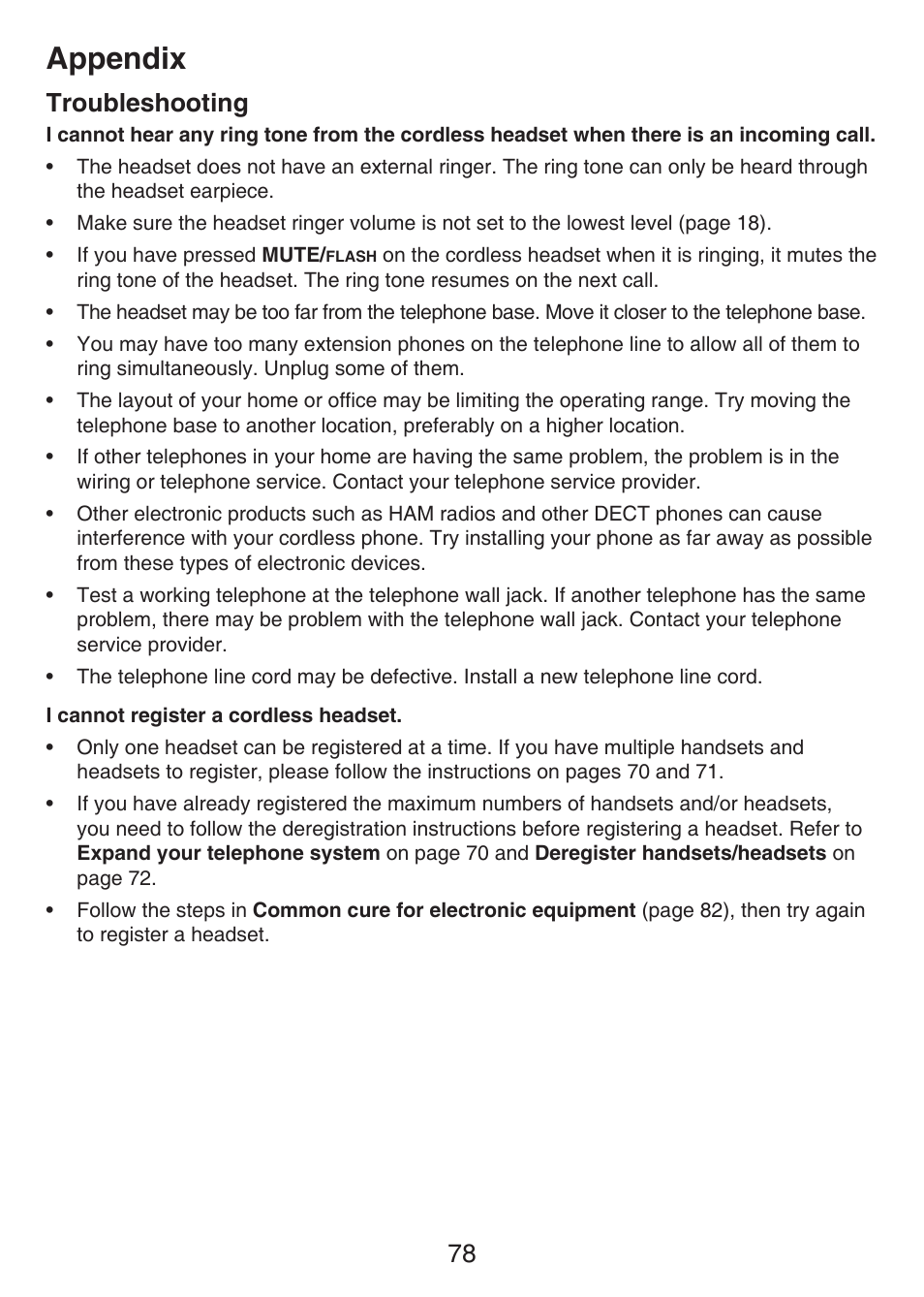 Appendix, Troubleshooting | VTech LS6476-4 Manual User Manual | Page 82 / 97