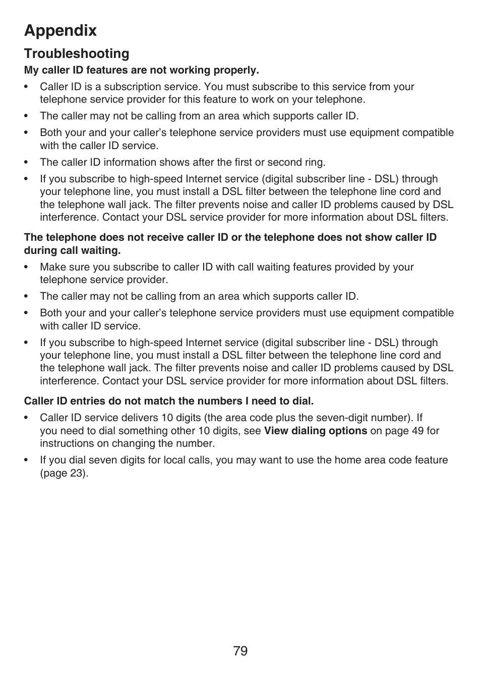 Appendix, Troubleshooting | VTech LS6476-4 Manual User Manual | Page 83 / 97