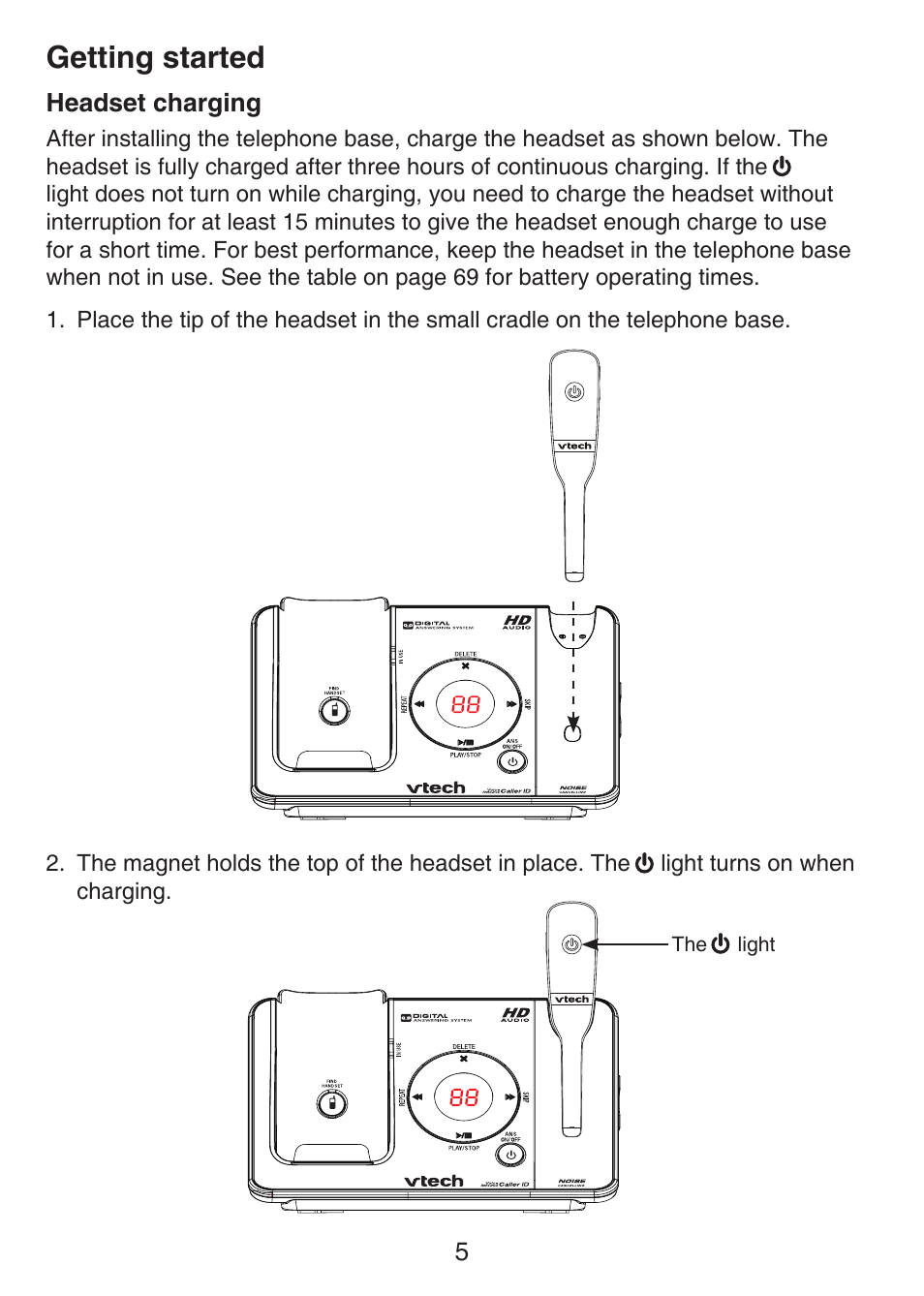 Headset charging, Getting started | VTech LS6476-4 Manual User Manual | Page 9 / 97