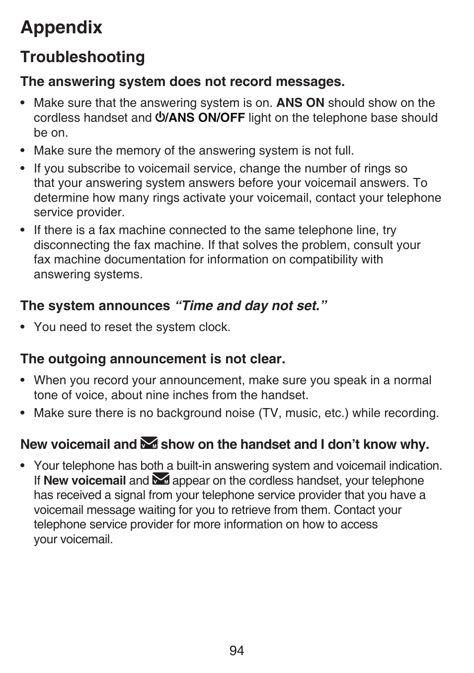 Appendix, Troubleshooting | VTech SN6127_-2 Manual User Manual | Page 100 / 116