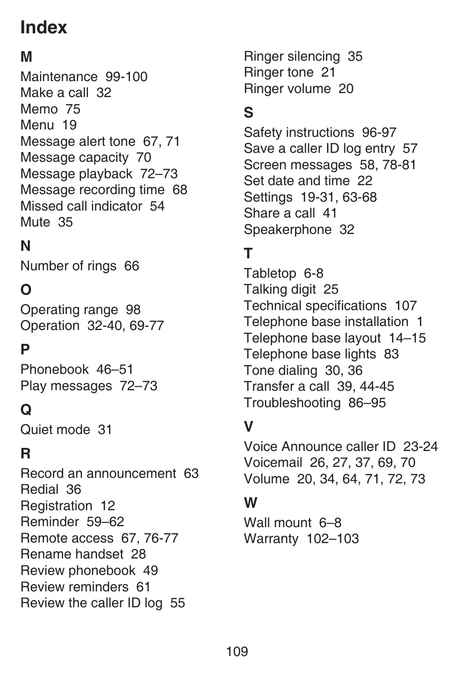 Index | VTech SN6127_-2 Manual User Manual | Page 115 / 116