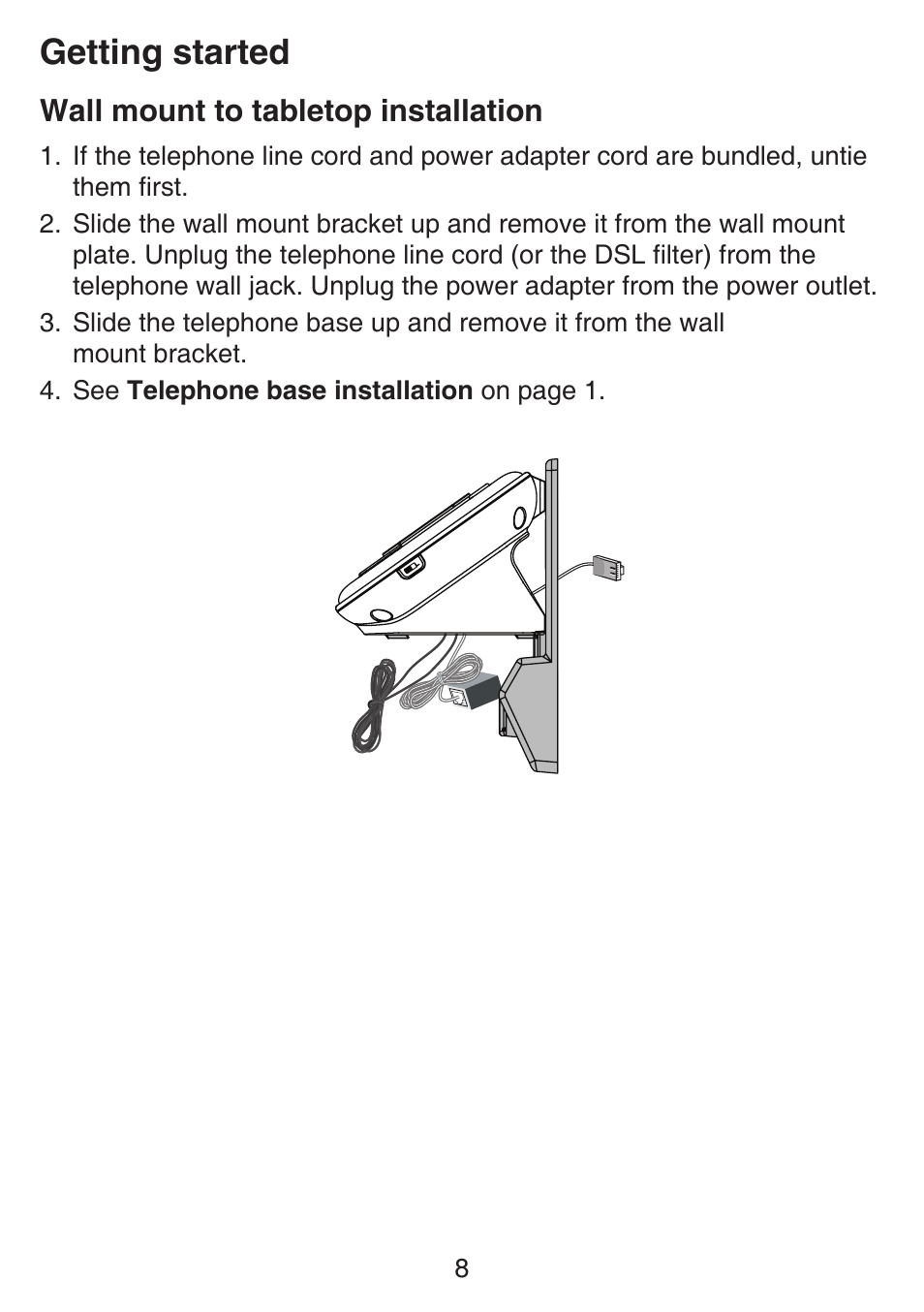 Wall mount to tabletop installation, Wall mount to tabletop, Installation | Getting started | VTech SN6127_-2 Manual User Manual | Page 14 / 116