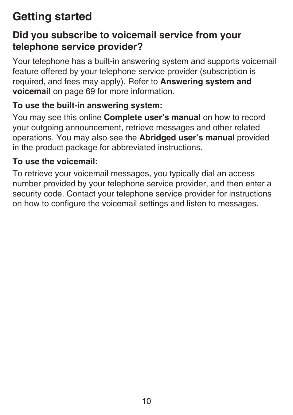 Did you subscribe to voicemail, Service from your telephone, Service provider | Getting started | VTech SN6127_-2 Manual User Manual | Page 16 / 116