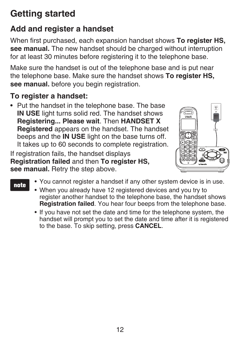 Add and register a handset, Getting started | VTech SN6127_-2 Manual User Manual | Page 18 / 116