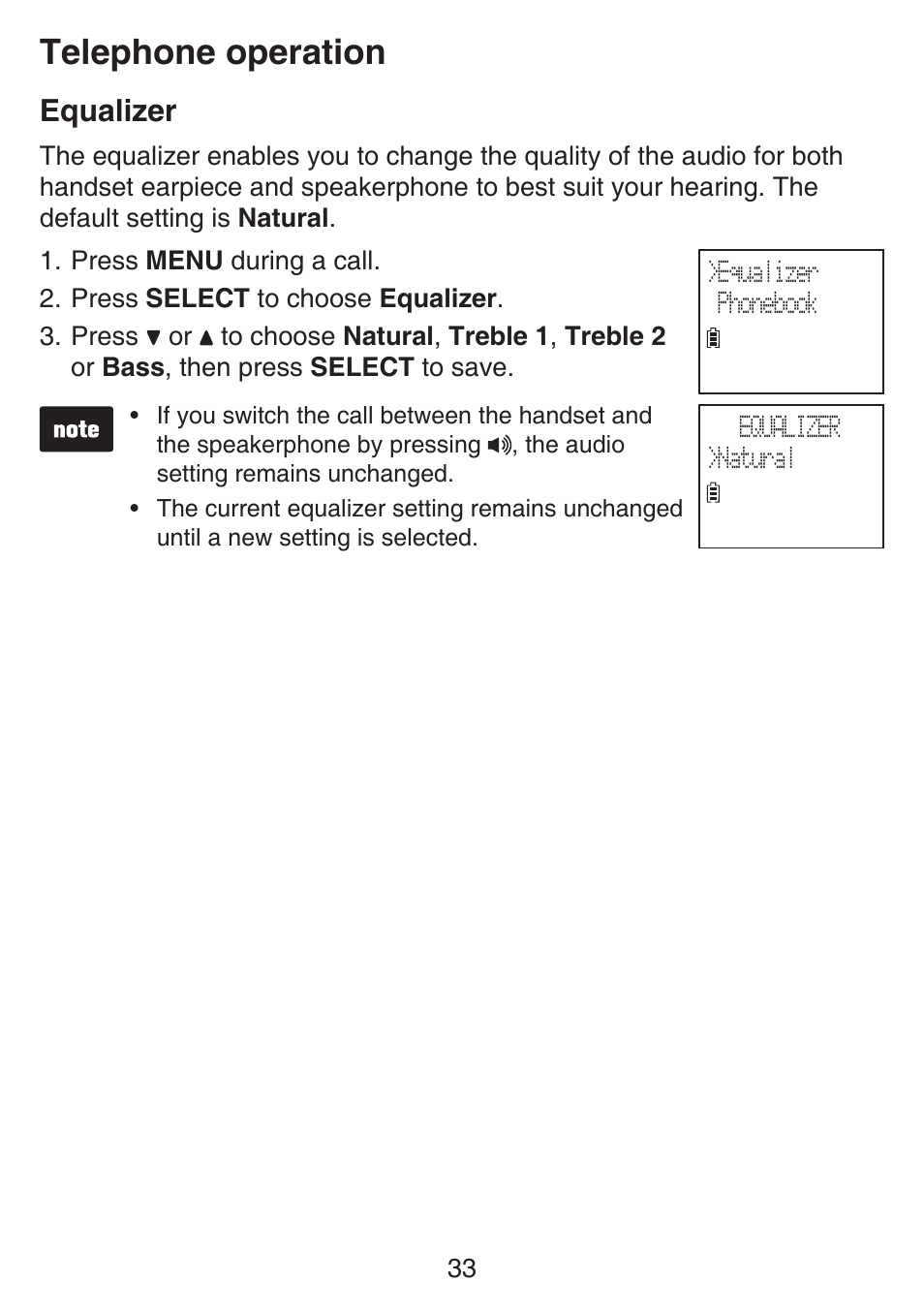 Equalizer, Telephone operation | VTech SN6127_-2 Manual User Manual | Page 39 / 116