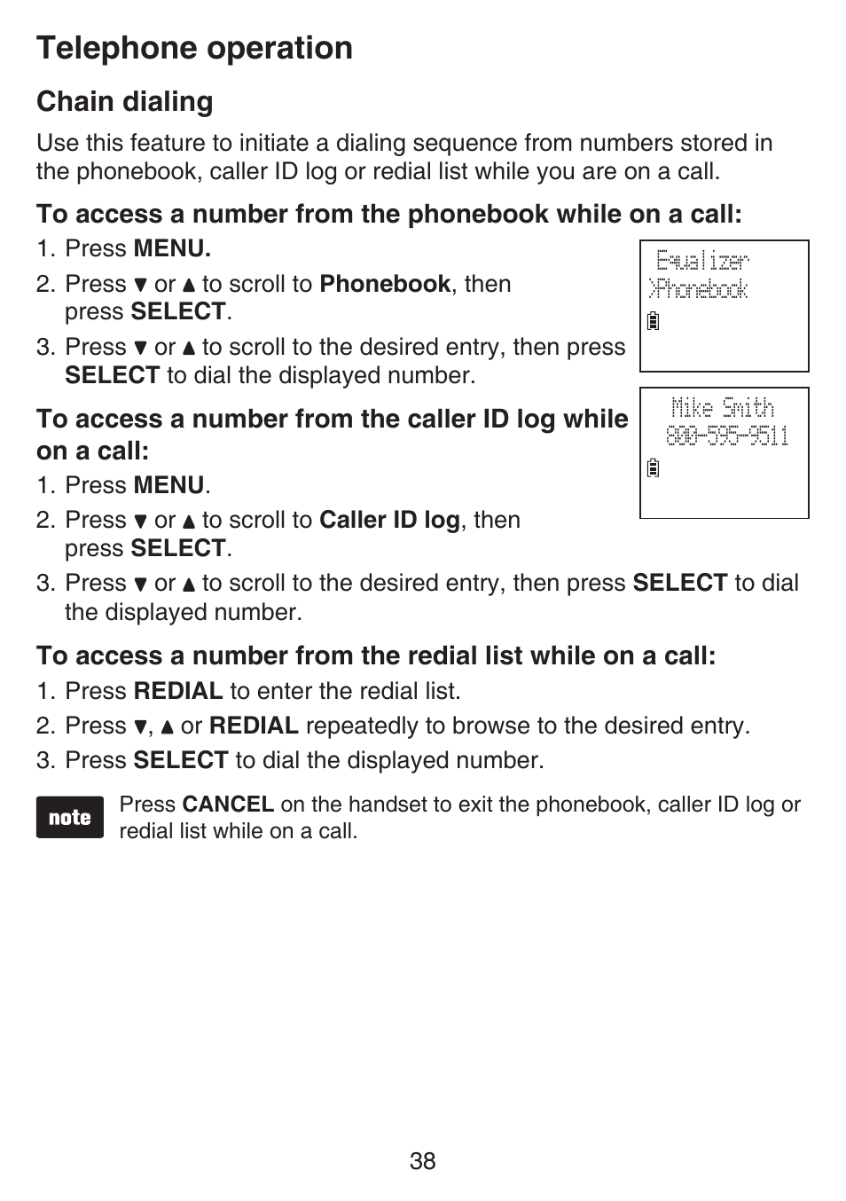 Chain dialing, Telephone operation | VTech SN6127_-2 Manual User Manual | Page 44 / 116