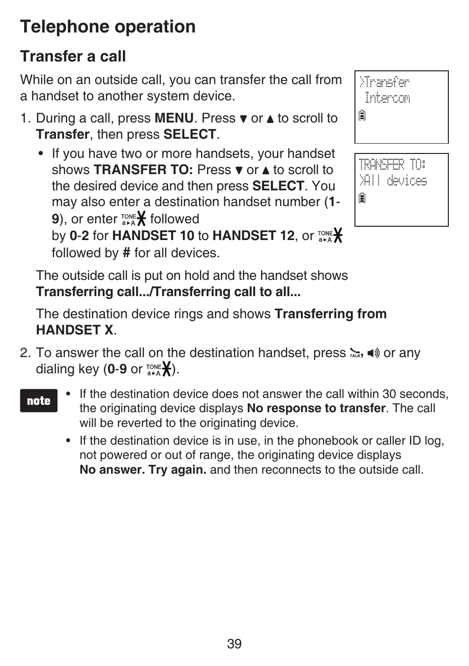 Transfer a call, Telephone operation | VTech SN6127_-2 Manual User Manual | Page 45 / 116