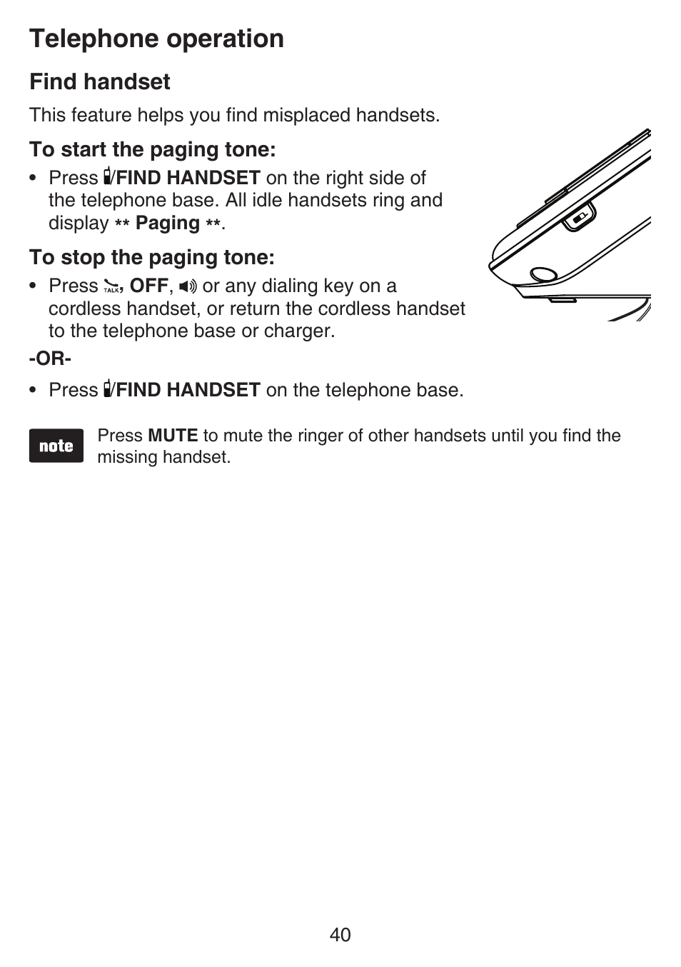 Find handset, Telephone operation | VTech SN6127_-2 Manual User Manual | Page 46 / 116