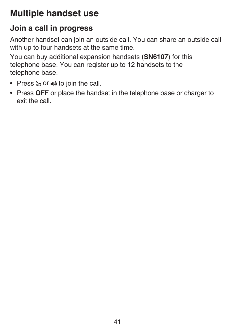 Multiple handset use, Join a call in progress | VTech SN6127_-2 Manual User Manual | Page 47 / 116