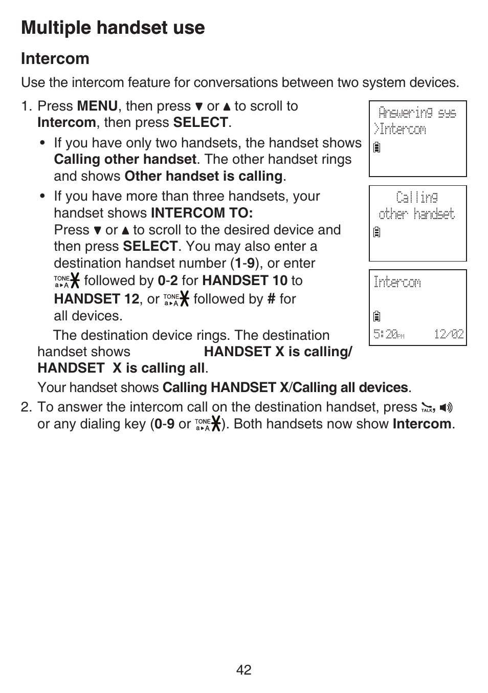 Intercom, Multiple handset use | VTech SN6127_-2 Manual User Manual | Page 48 / 116