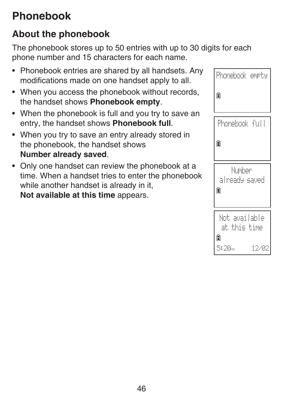 Phonebook, About the phonebook | VTech SN6127_-2 Manual User Manual | Page 52 / 116