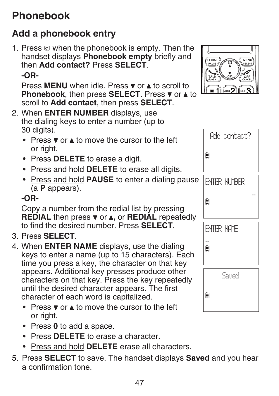 Add a phonebook entry, Phonebook | VTech SN6127_-2 Manual User Manual | Page 53 / 116