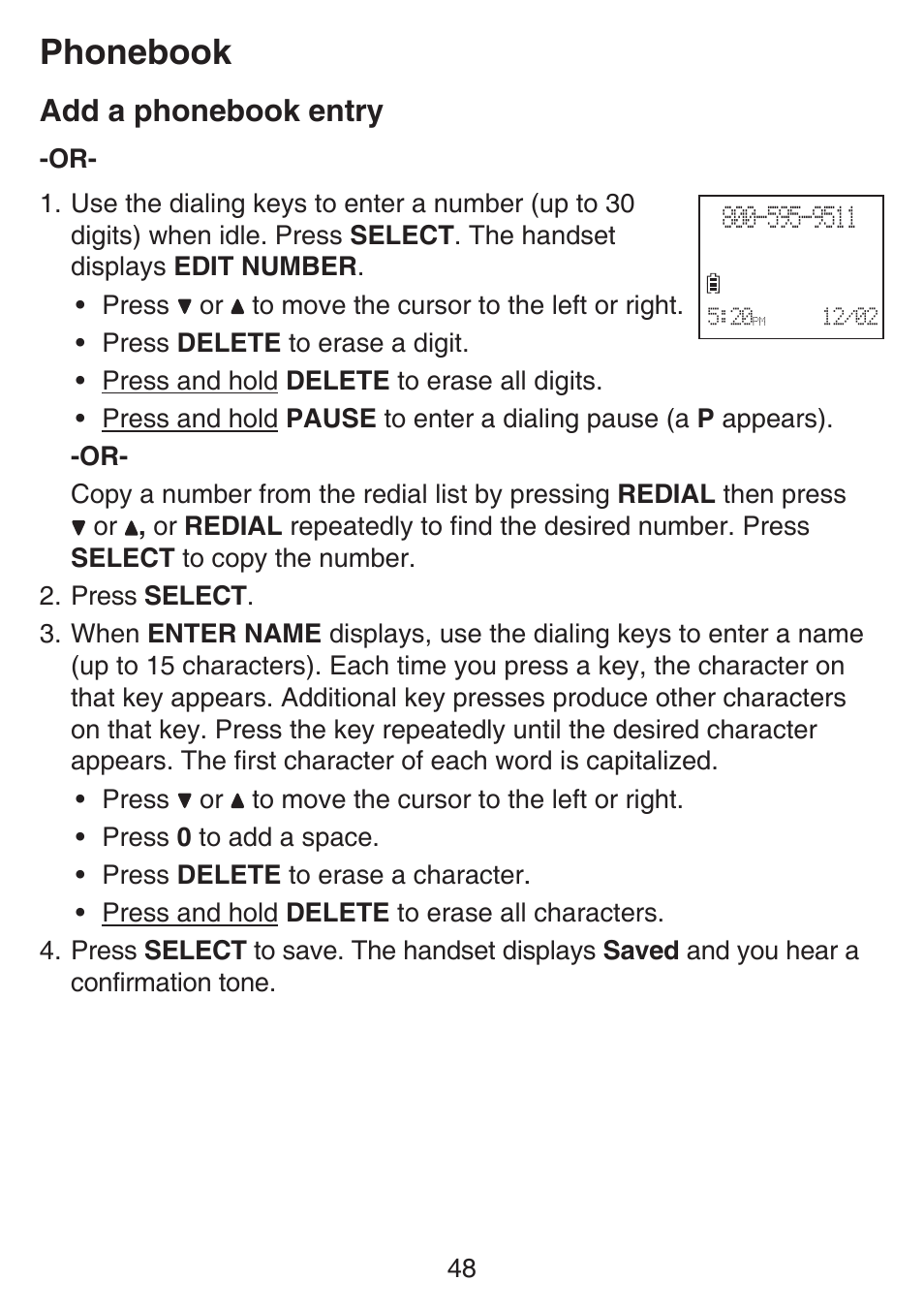 Phonebook, Add a phonebook entry | VTech SN6127_-2 Manual User Manual | Page 54 / 116