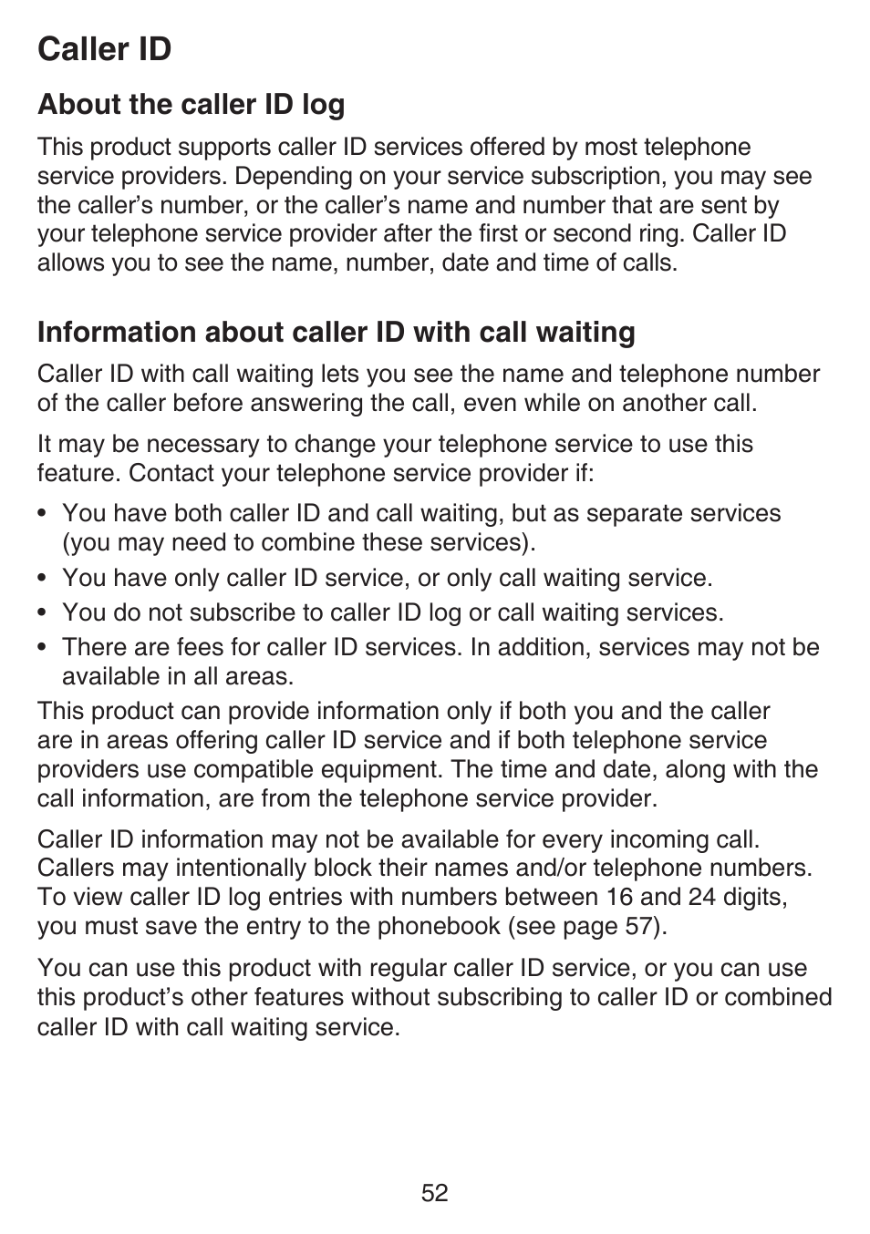 Storing a call history record into directory, Caller id, About the caller id log | Information about caller id with call waiting, Call waiting | VTech SN6127_-2 Manual User Manual | Page 58 / 116