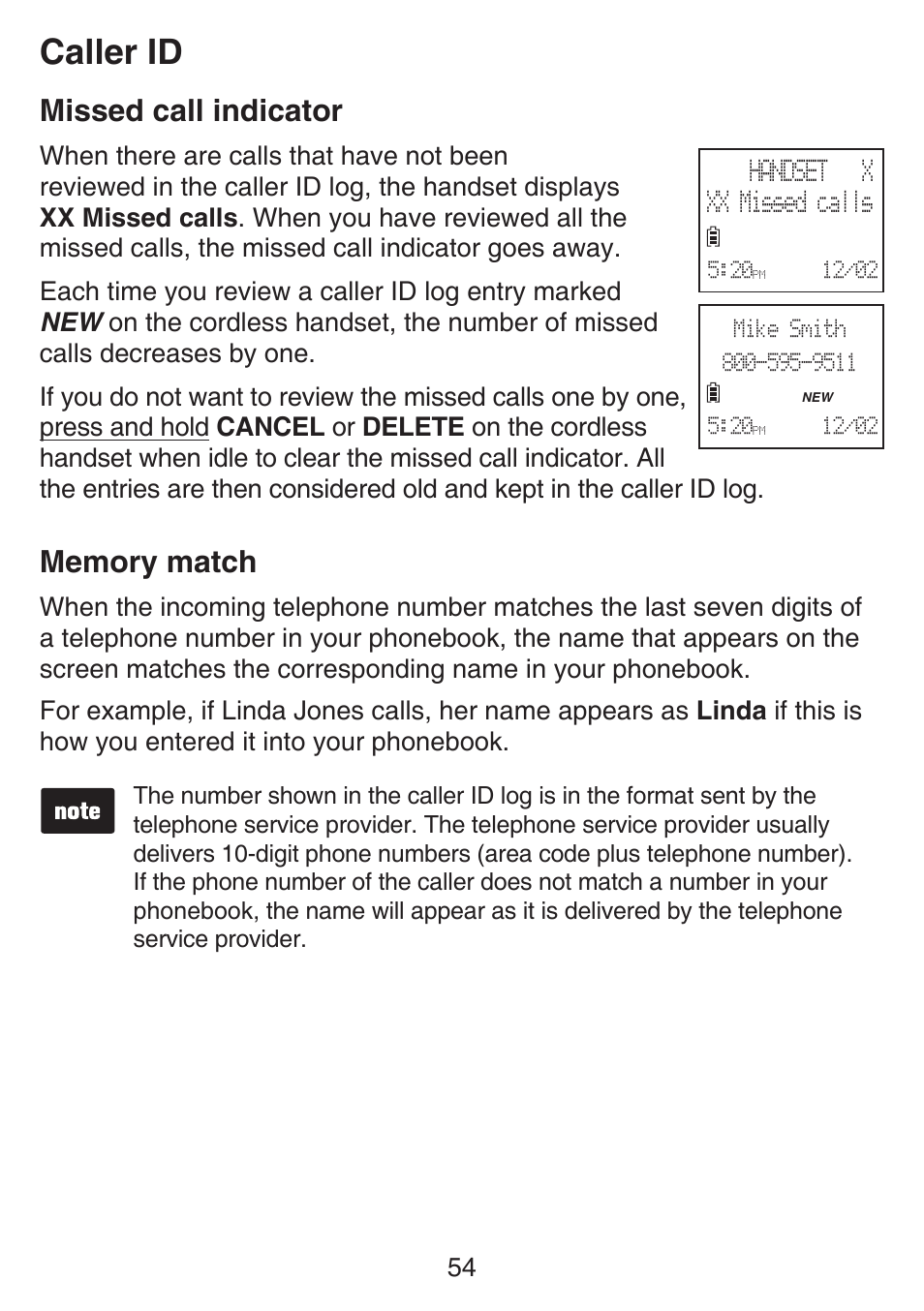 Missed call indicator, Memory match, Missed call indicator memory match | Caller id | VTech SN6127_-2 Manual User Manual | Page 60 / 116