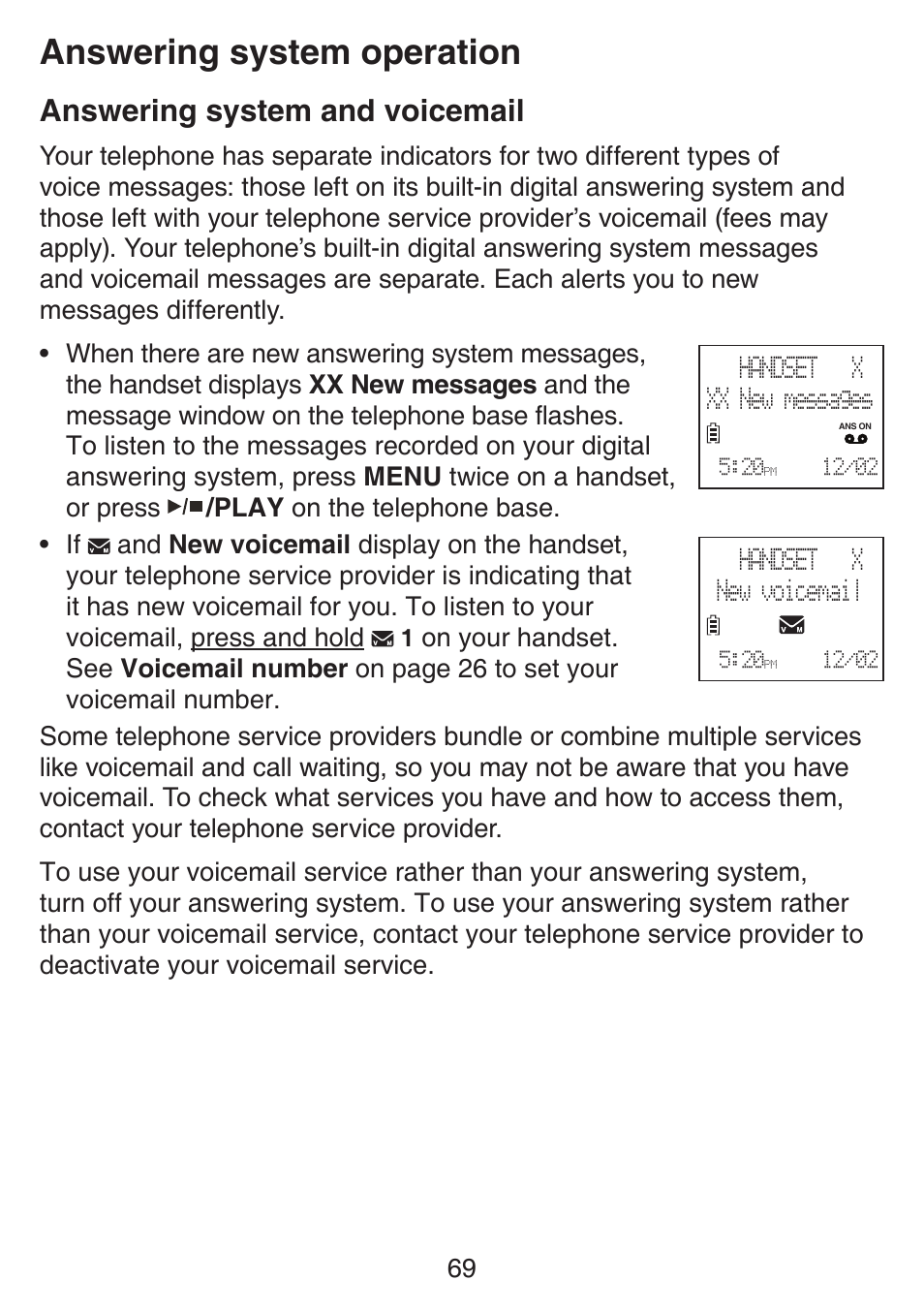 Answering system operation, Answering system and voicemail, Answering system | Operation, Answering system and, Voicemail | VTech SN6127_-2 Manual User Manual | Page 75 / 116