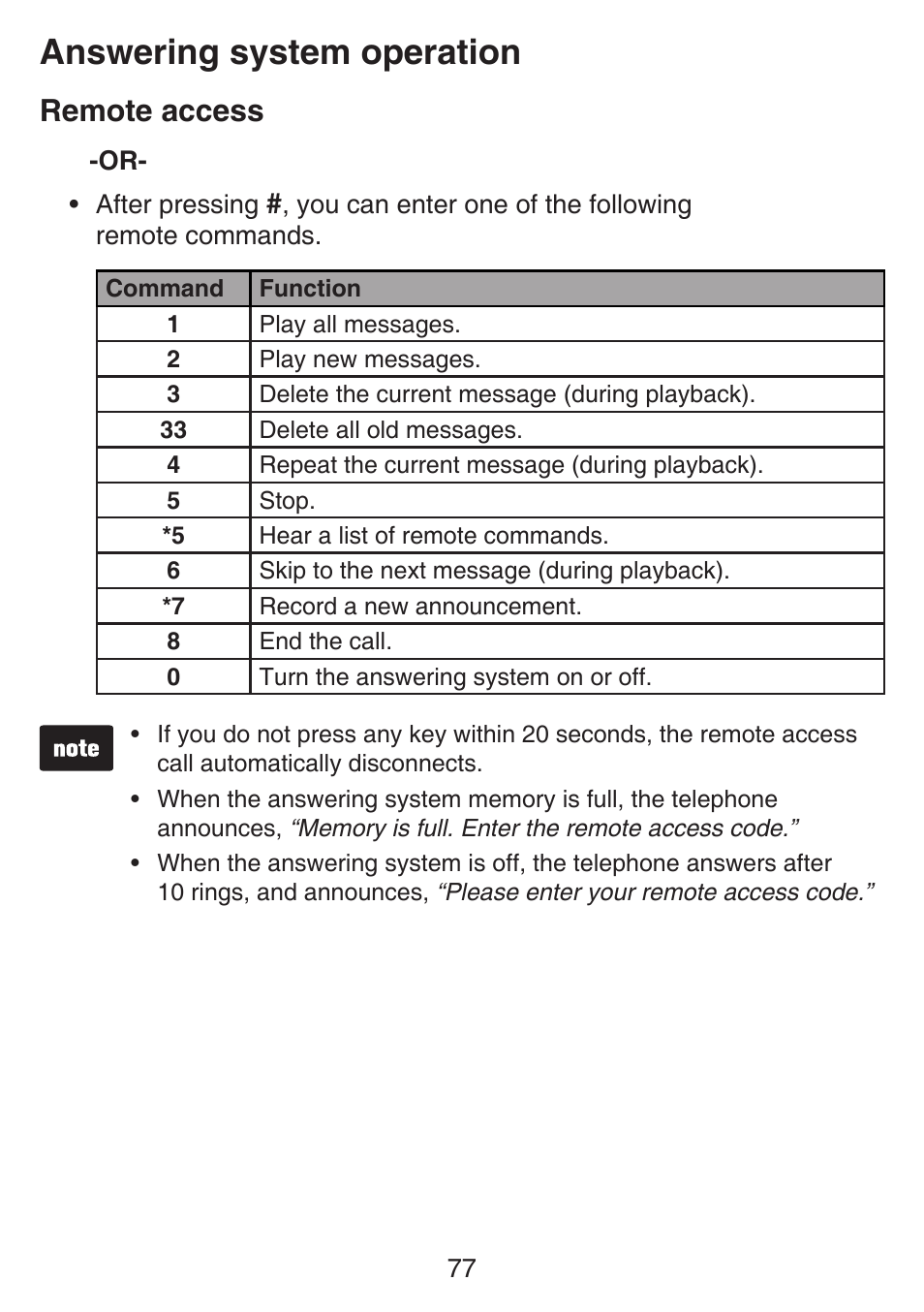 Answering system operation, Remote access | VTech SN6127_-2 Manual User Manual | Page 83 / 116