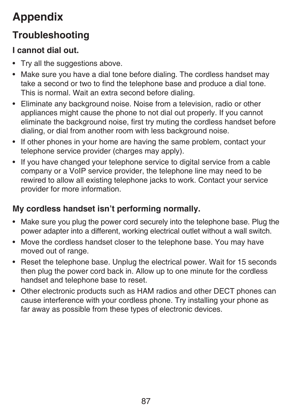 Appendix, Troubleshooting | VTech SN6127_-2 Manual User Manual | Page 93 / 116