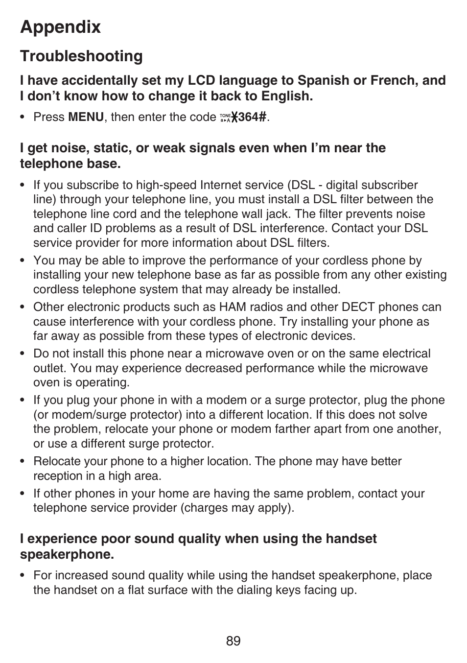 Appendix, Troubleshooting | VTech SN6127_-2 Manual User Manual | Page 95 / 116