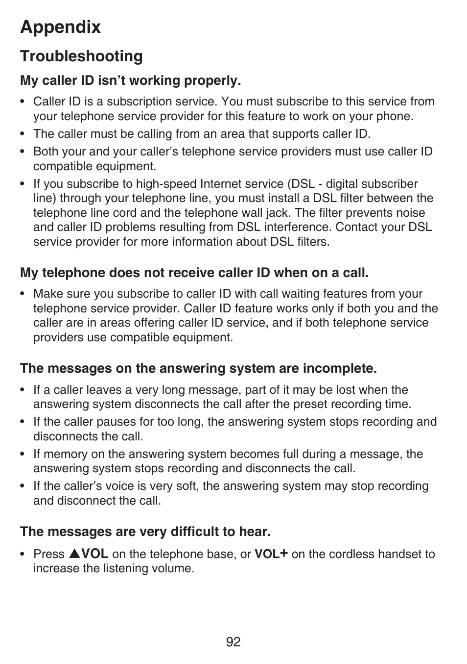 Appendix, Troubleshooting | VTech SN6127_-2 Manual User Manual | Page 98 / 116