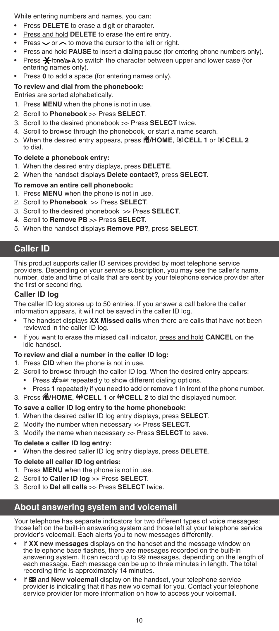 Caller id, About answering system and voicemail | VTech DS6672-4 Abridged manual User Manual | Page 10 / 16