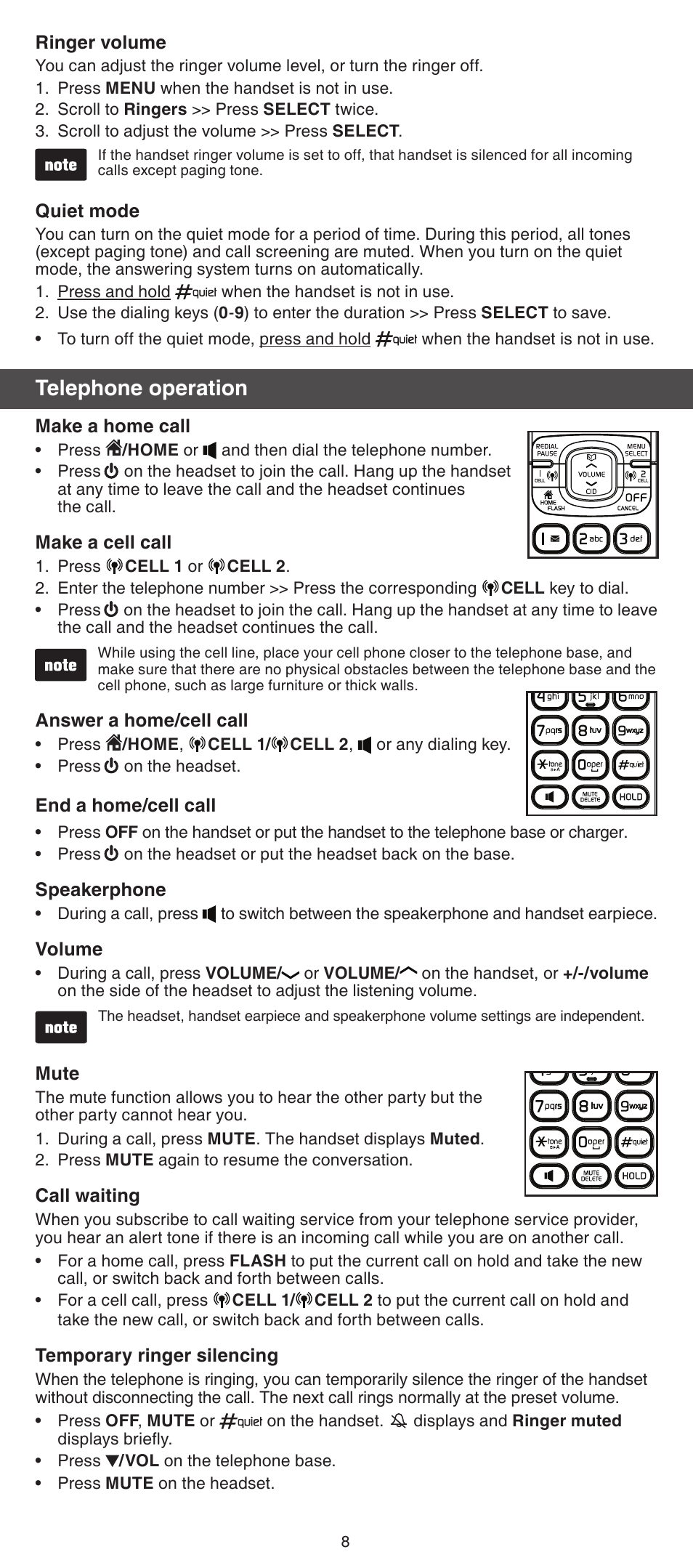 Telephone operation | VTech DS6672-4 Abridged manual User Manual | Page 8 / 16