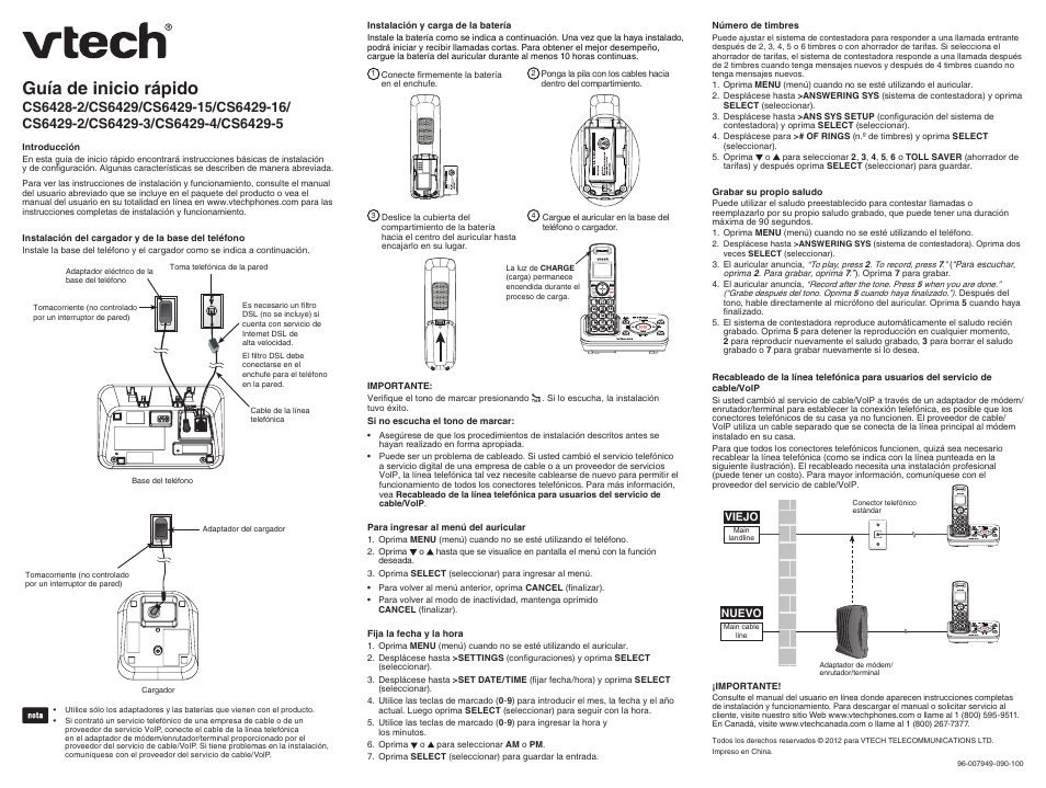 Guía de inicio rápido | VTech CS6429-5 Quick start User Manual | Page 2 / 2