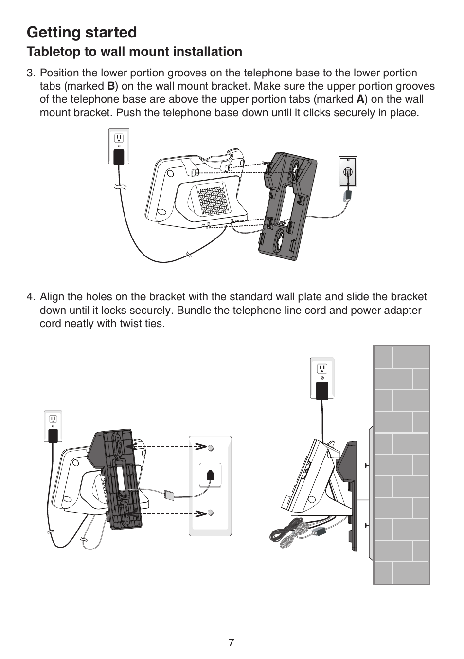 Getting started, Tabletop to wall mount installation | VTech DS6522-3-32-4 Manual User Manual | Page 11 / 93