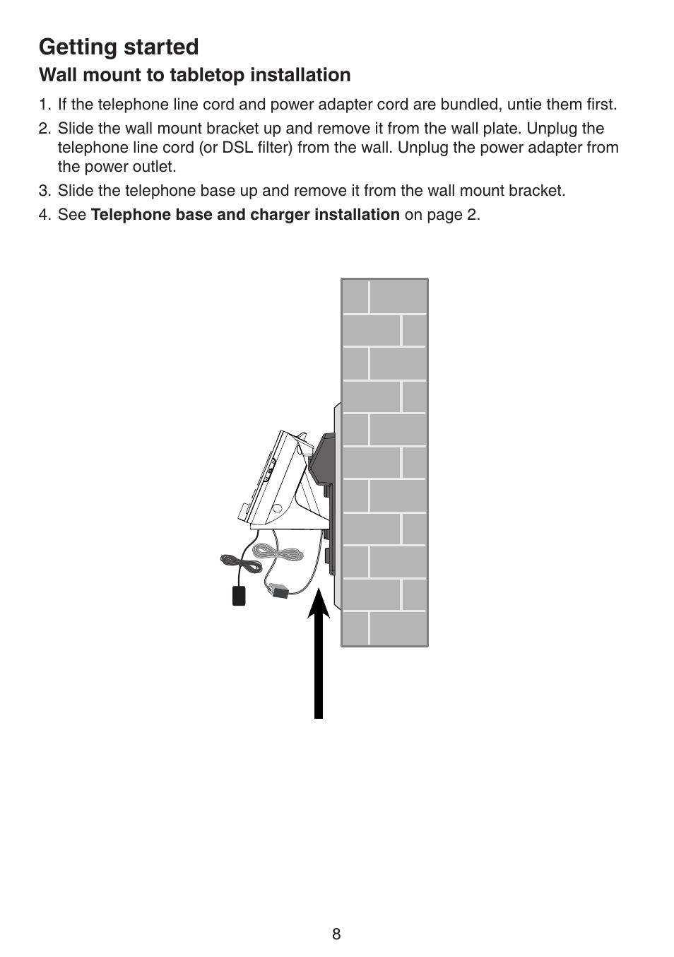 Wall mount to tabletop installation, Getting started | VTech DS6522-3-32-4 Manual User Manual | Page 12 / 93