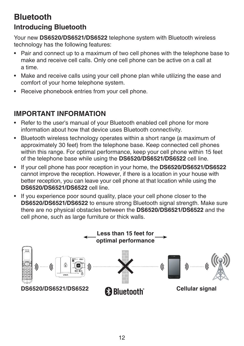 Bluetooth, Introducing bluetooth, Important information | VTech DS6522-3-32-4 Manual User Manual | Page 16 / 93