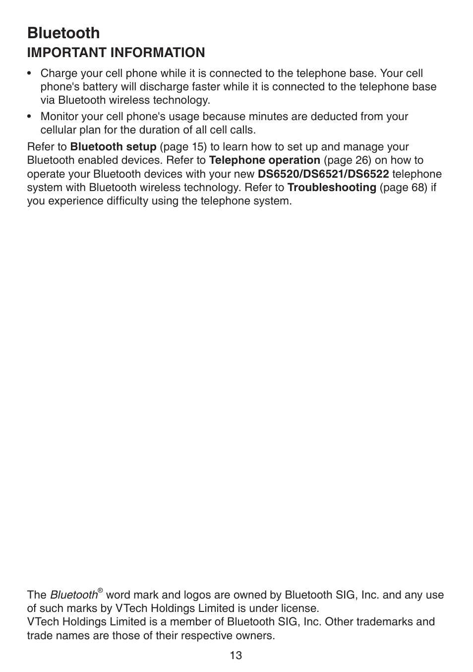 Bluetooth, Important information | VTech DS6522-3-32-4 Manual User Manual | Page 17 / 93