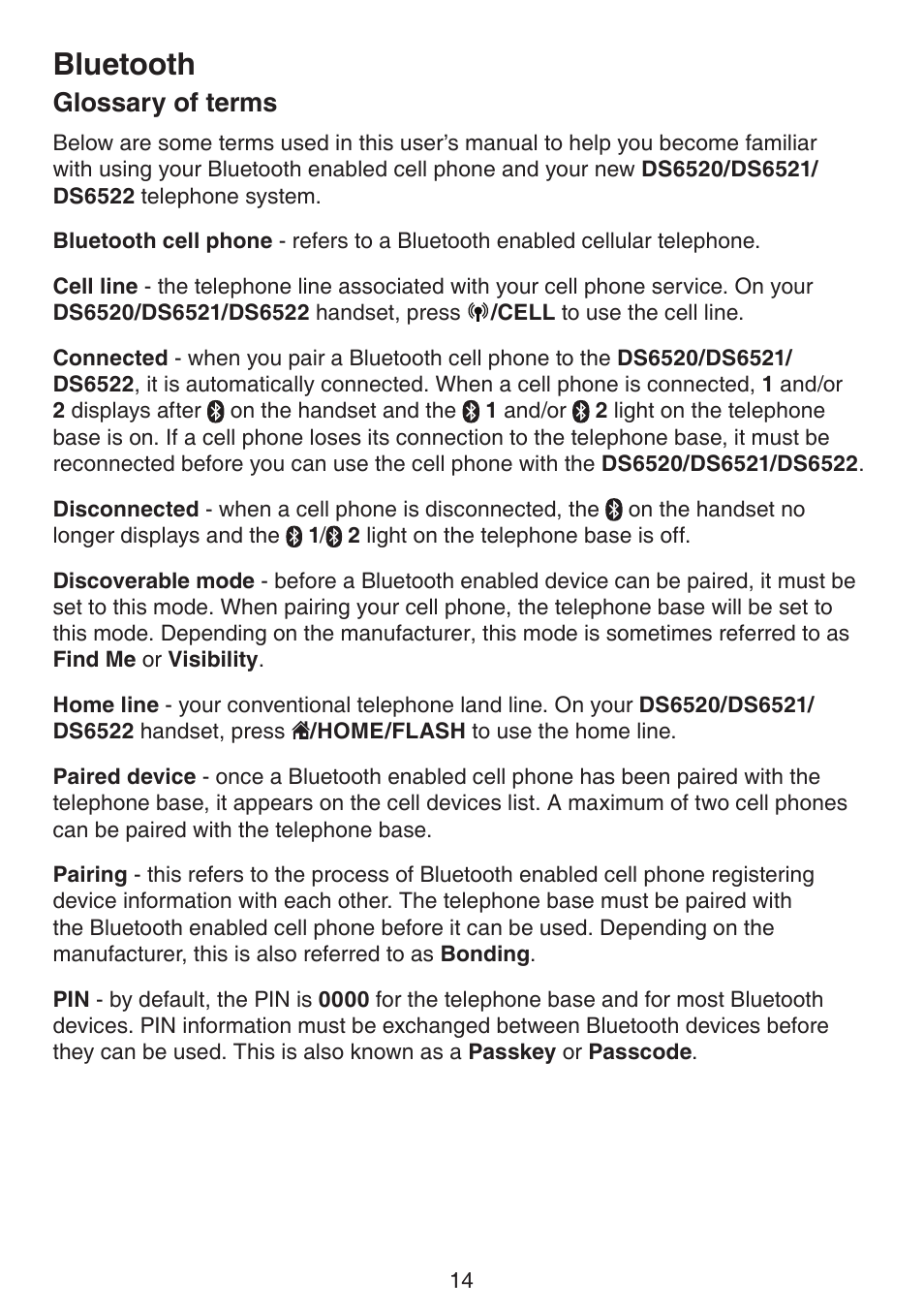 Glossary of terms, Bluetooth | VTech DS6522-3-32-4 Manual User Manual | Page 18 / 93