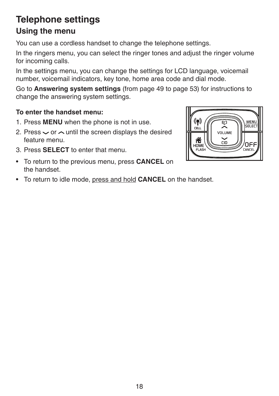 Telephone settings, Using the menu | VTech DS6522-3-32-4 Manual User Manual | Page 22 / 93