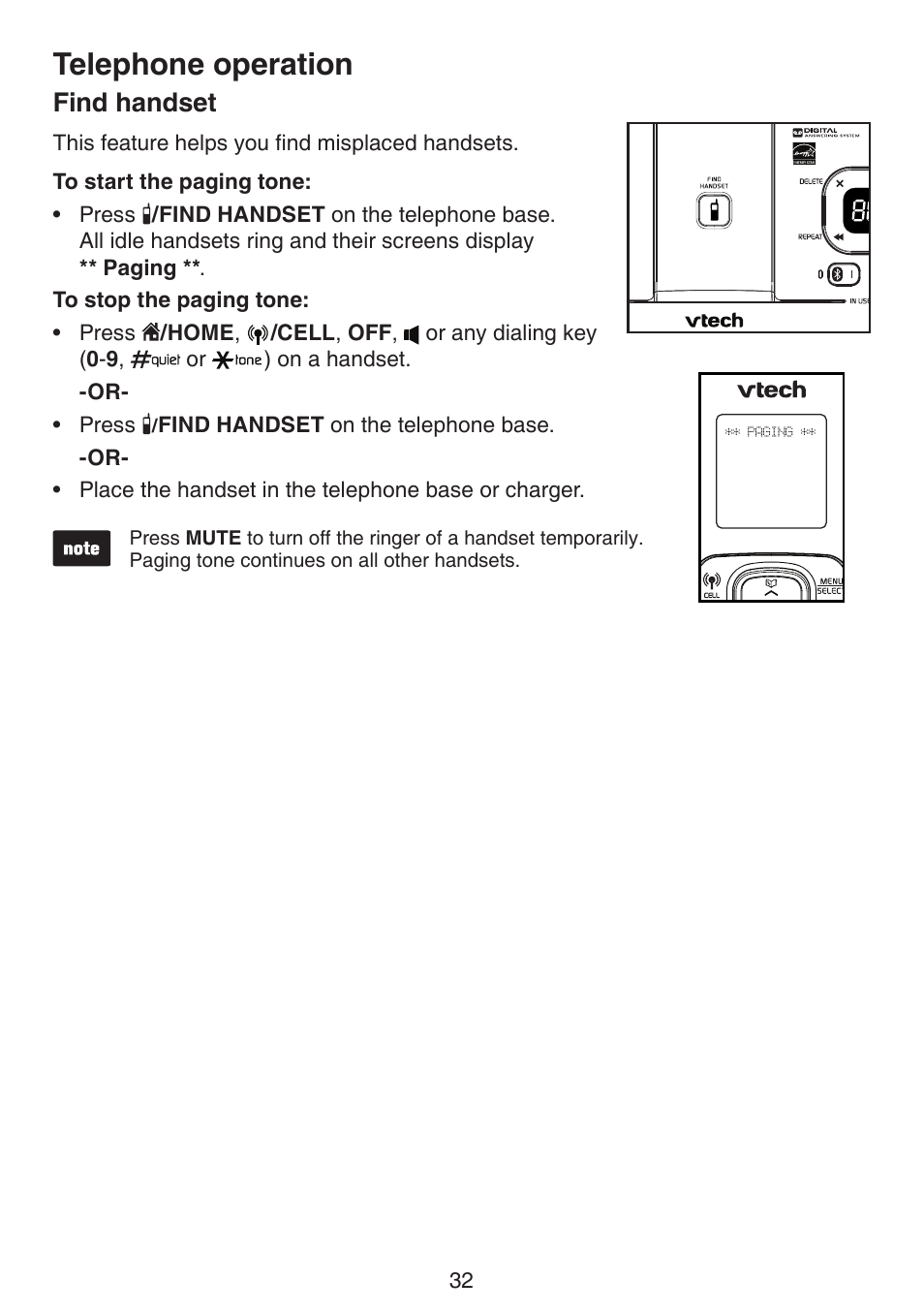 Find handset, Telephone operation | VTech DS6522-3-32-4 Manual User Manual | Page 36 / 93