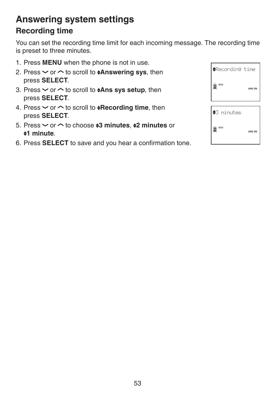 Recording time, Answering system settings | VTech DS6522-3-32-4 Manual User Manual | Page 57 / 93