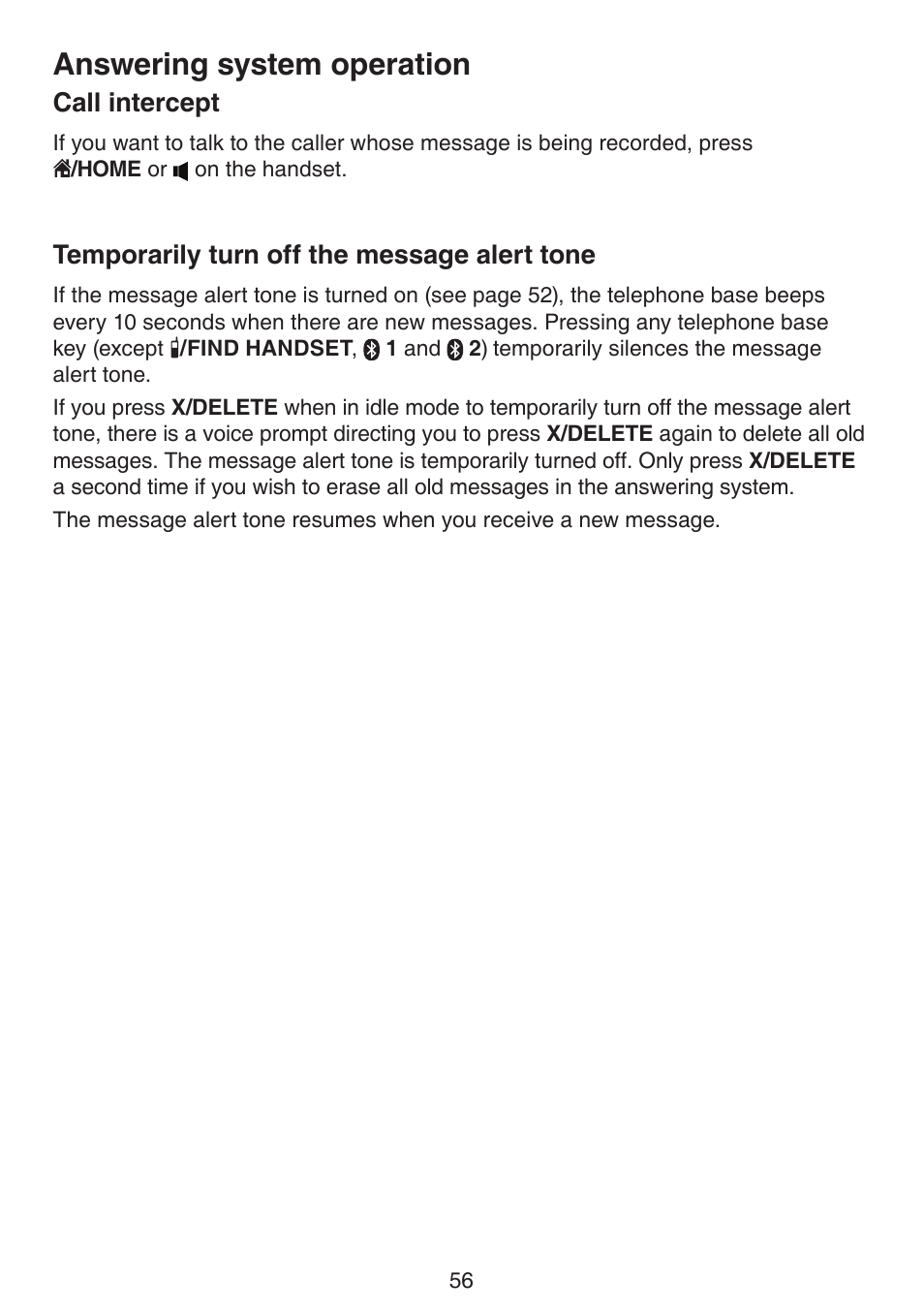 Call intercept temporarily turn off the message, Alert tone, Answering system operation | Call intercept, Temporarily turn off the message alert tone | VTech DS6522-3-32-4 Manual User Manual | Page 60 / 93