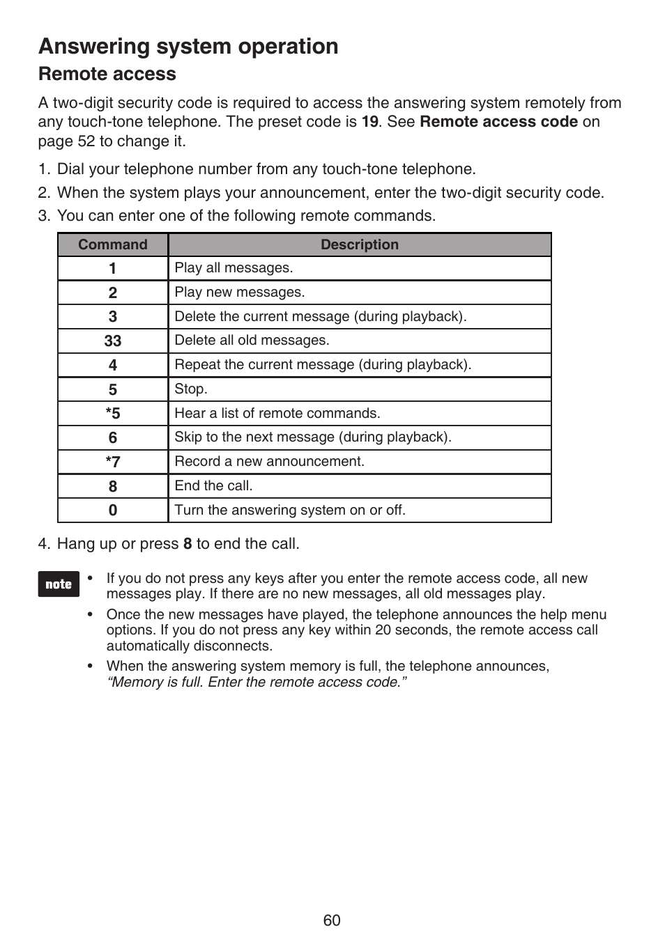 Remote access, Answering system operation | VTech DS6522-3-32-4 Manual User Manual | Page 64 / 93