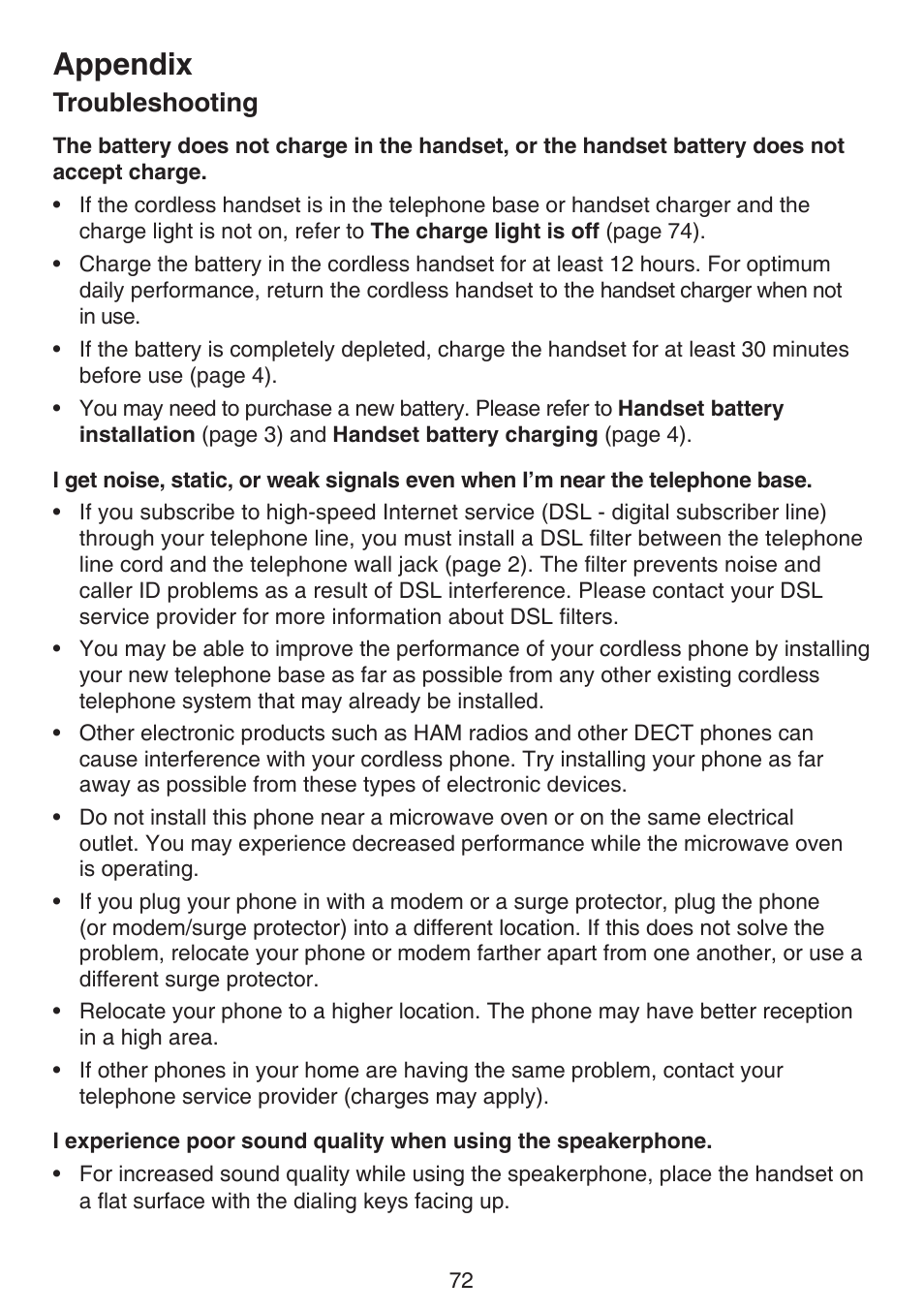 Appendix, Troubleshooting | VTech DS6522-3-32-4 Manual User Manual | Page 76 / 93