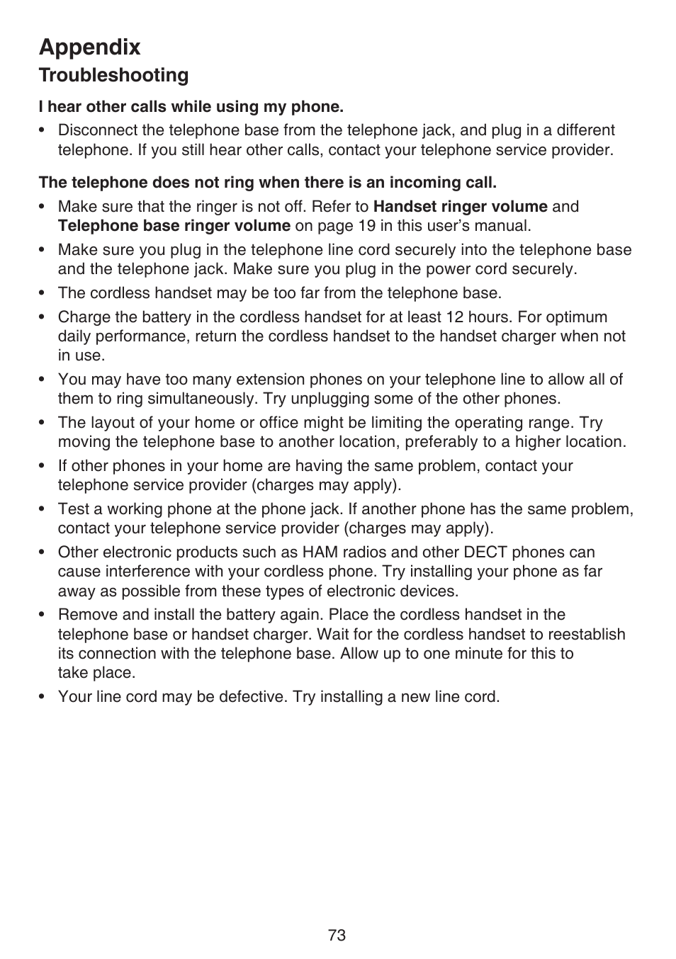 Appendix, Troubleshooting | VTech DS6522-3-32-4 Manual User Manual | Page 77 / 93