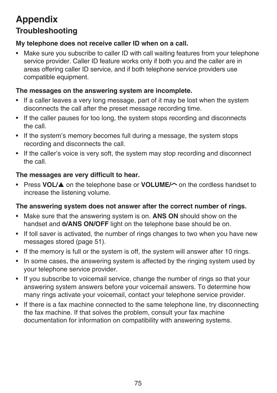 Appendix, Troubleshooting | VTech DS6522-3-32-4 Manual User Manual | Page 79 / 93