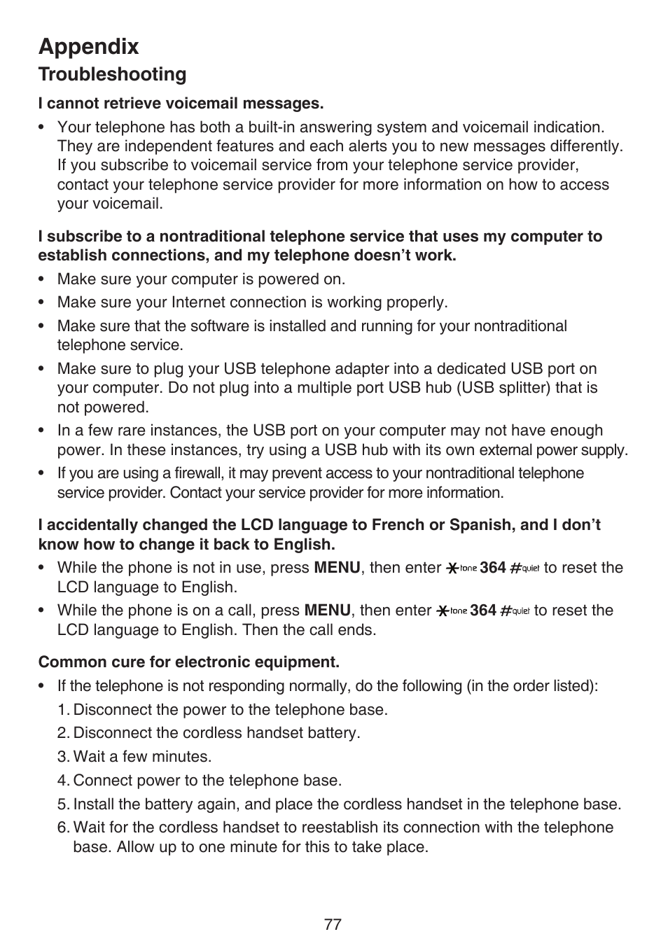 Appendix, Troubleshooting | VTech DS6522-3-32-4 Manual User Manual | Page 81 / 93