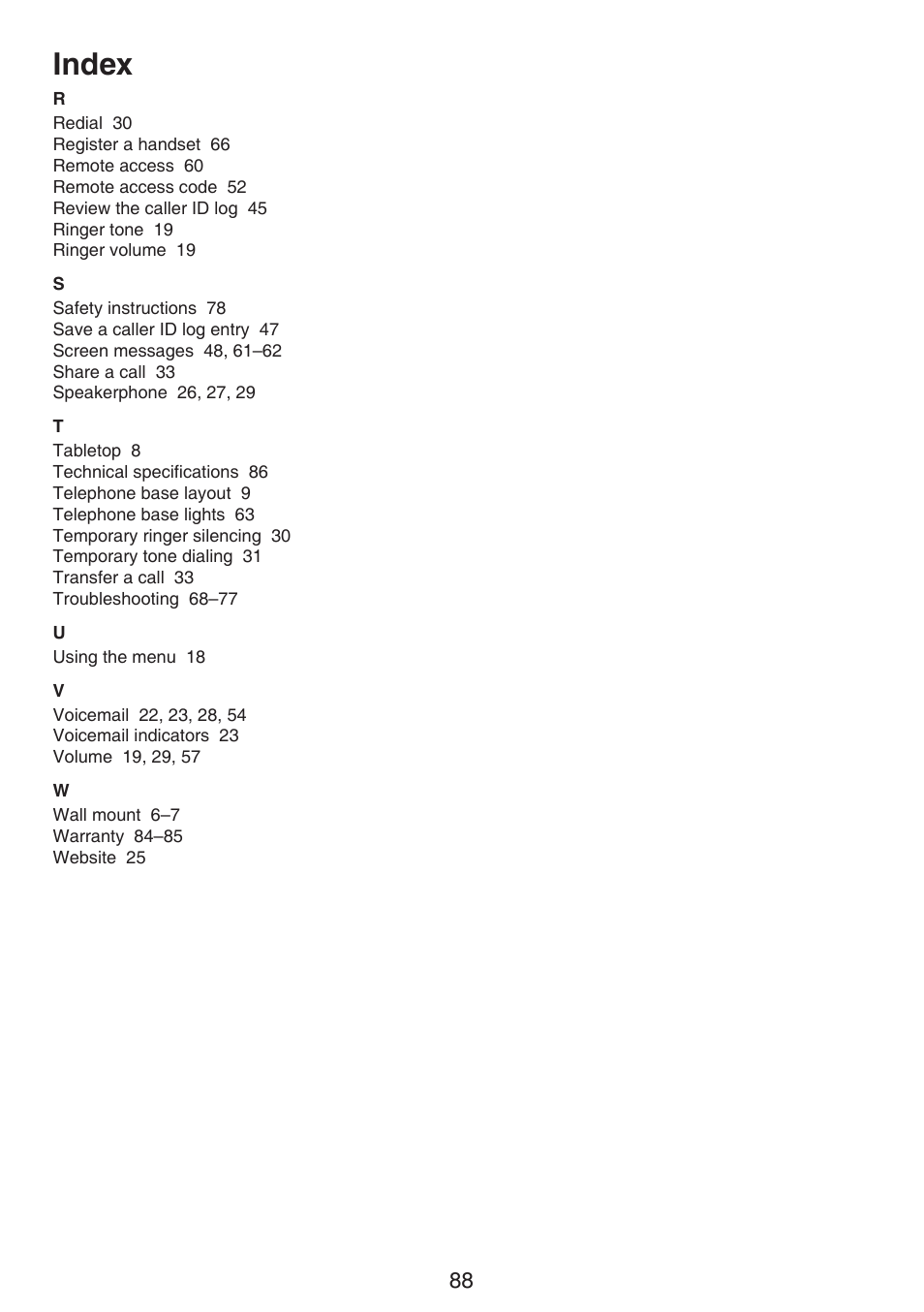 Index | VTech DS6522-3-32-4 Manual User Manual | Page 92 / 93