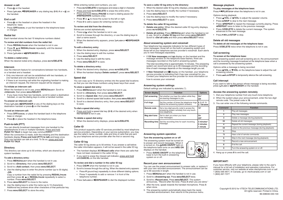 VTech LS6476-4 Quick start User Manual | Page 2 / 2