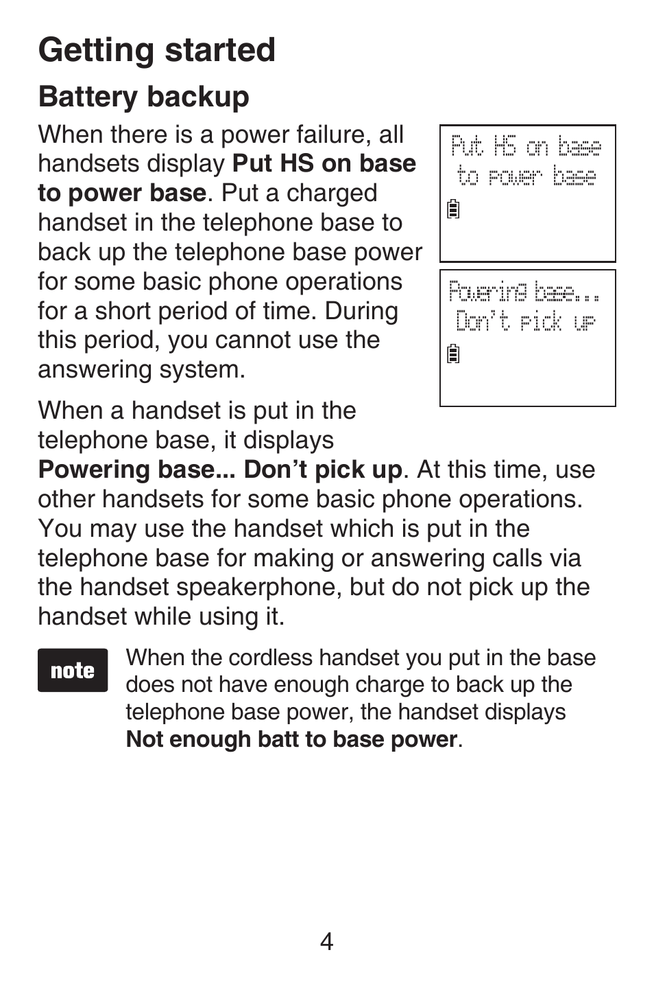 Battery backup, Getting started | VTech SN6127_-2 Abridged manual User Manual | Page 10 / 101