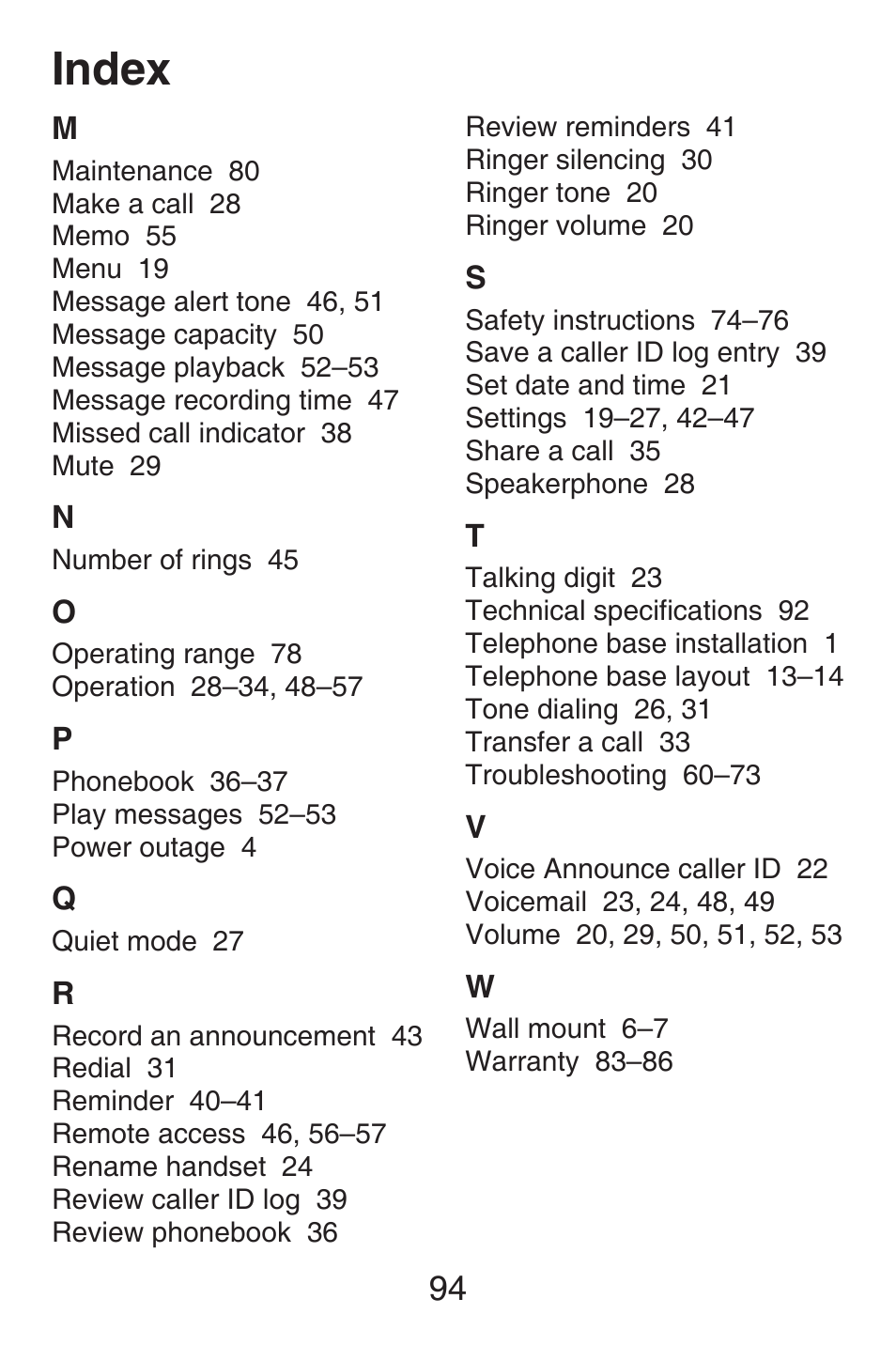 Index | VTech SN6127_-2 Abridged manual User Manual | Page 100 / 101