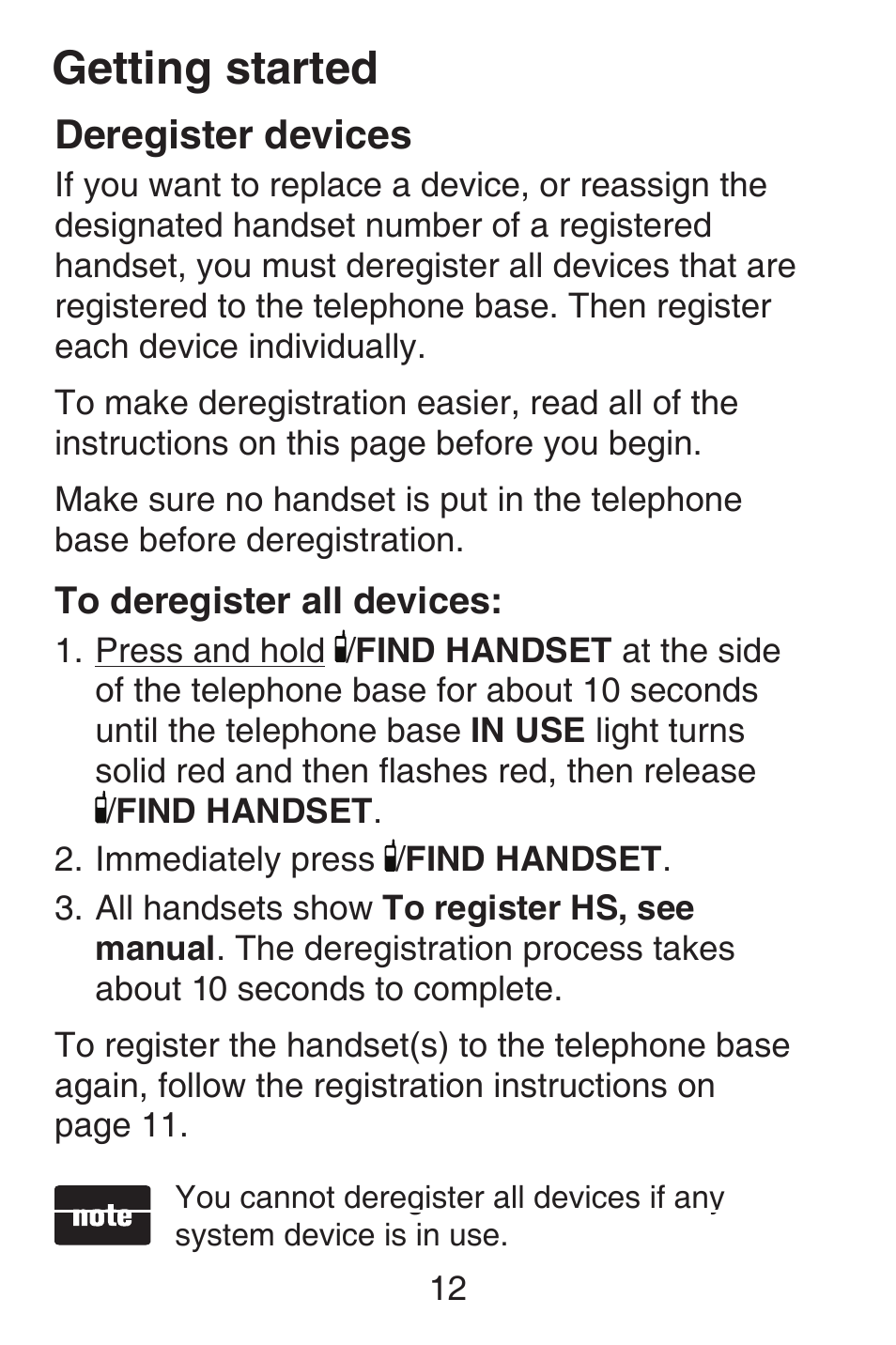 Deregister devices, Getting started | VTech SN6127_-2 Abridged manual User Manual | Page 18 / 101