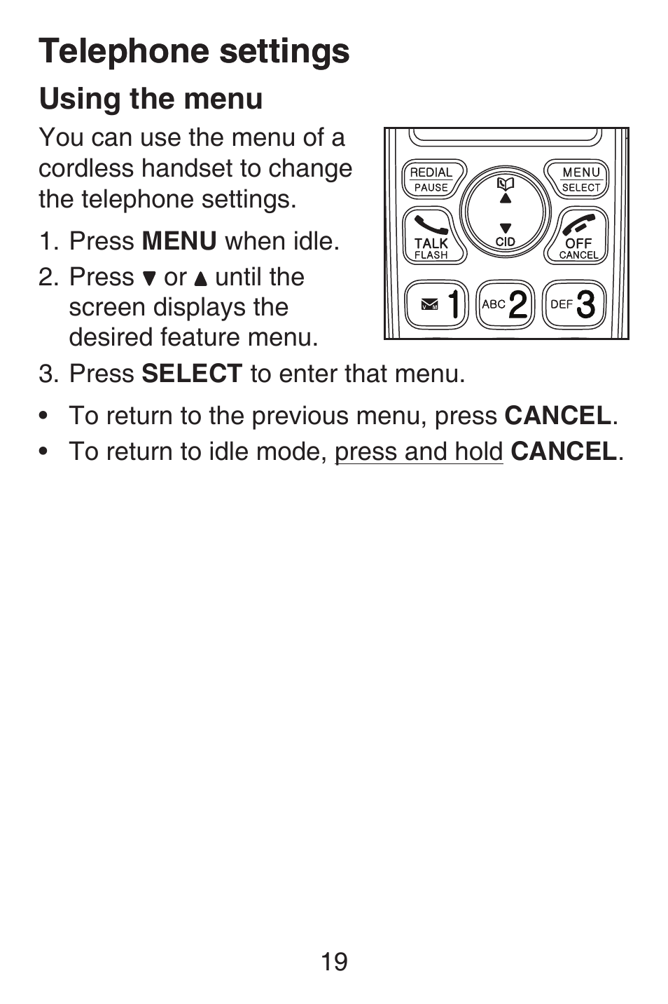 Telephone settings, Using the menu, Getting started | VTech SN6127_-2 Abridged manual User Manual | Page 25 / 101