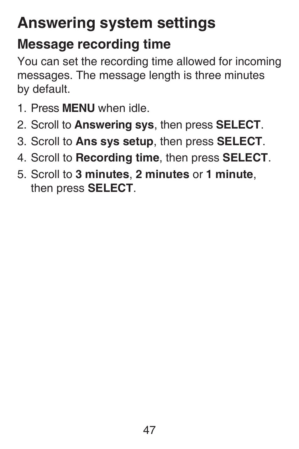 Message recording time, Answering system settings | VTech SN6127_-2 Abridged manual User Manual | Page 53 / 101